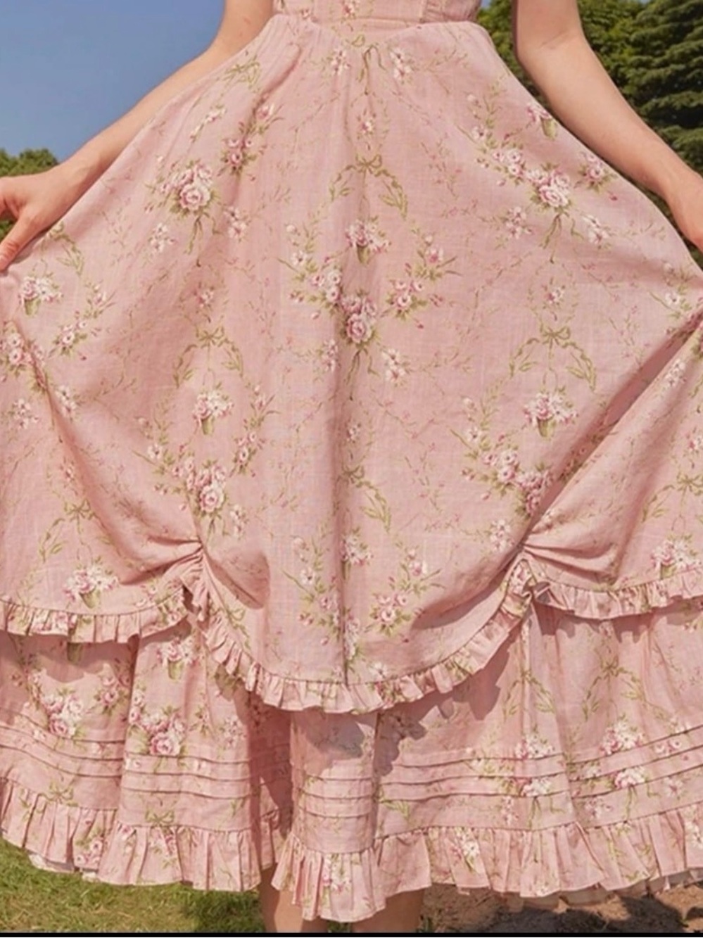 NWT Lacemade Vintage-Inspired Pink Floral Midi Dress with Ruffle Details size M - Picture 4 of 11